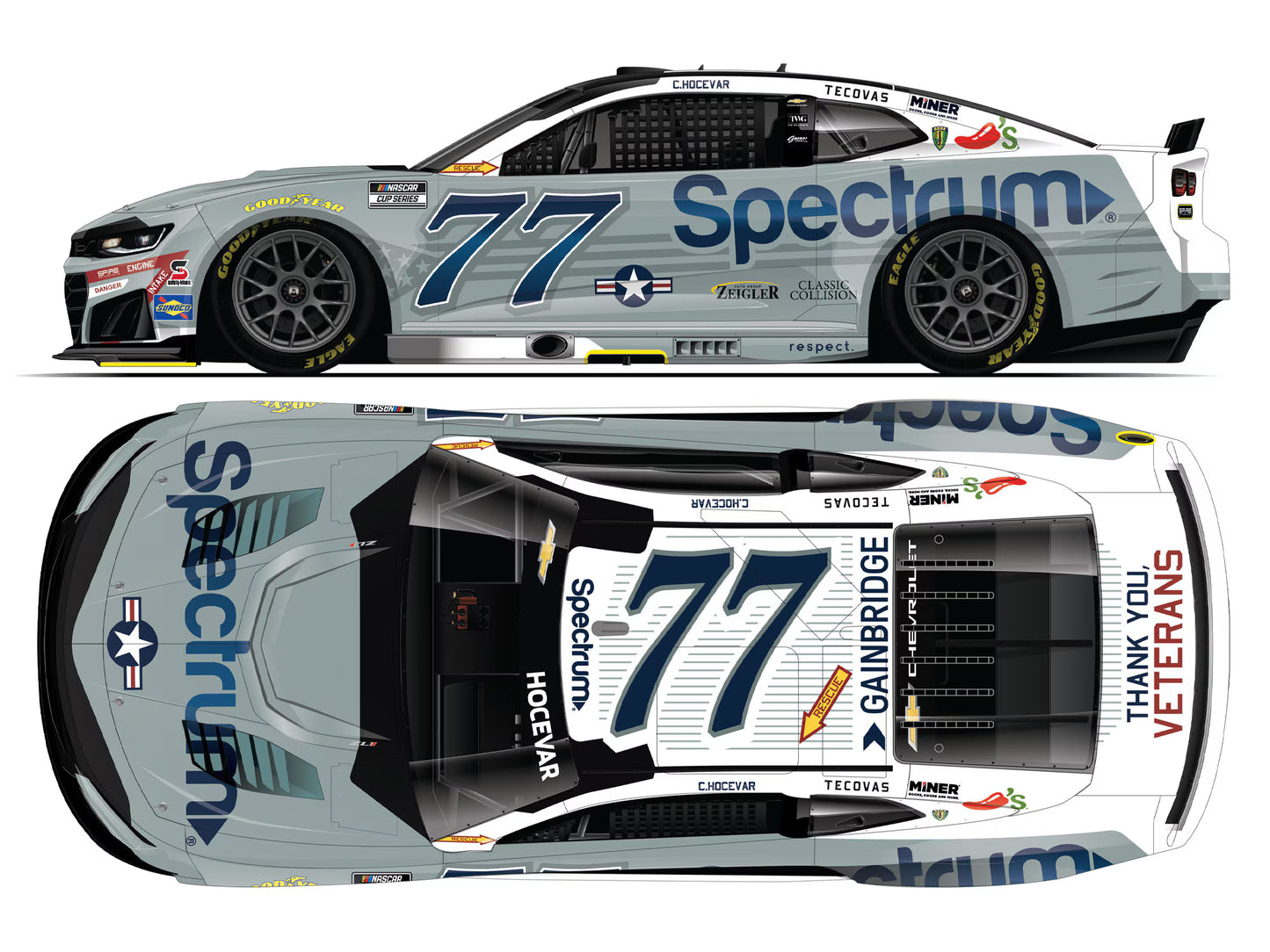 CARSON HOCEVAR 2026 SPECTRUM PATRIOTIC 1:24 COLOR CHROME ARC DIECAST
