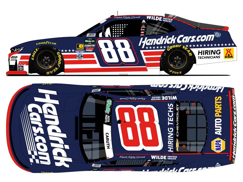 Rajah Caruth Autographed 2026 Hendrickcars.com Patriotic 1:24 Nascar Diecast - O'Reilly Auto Parts Series
